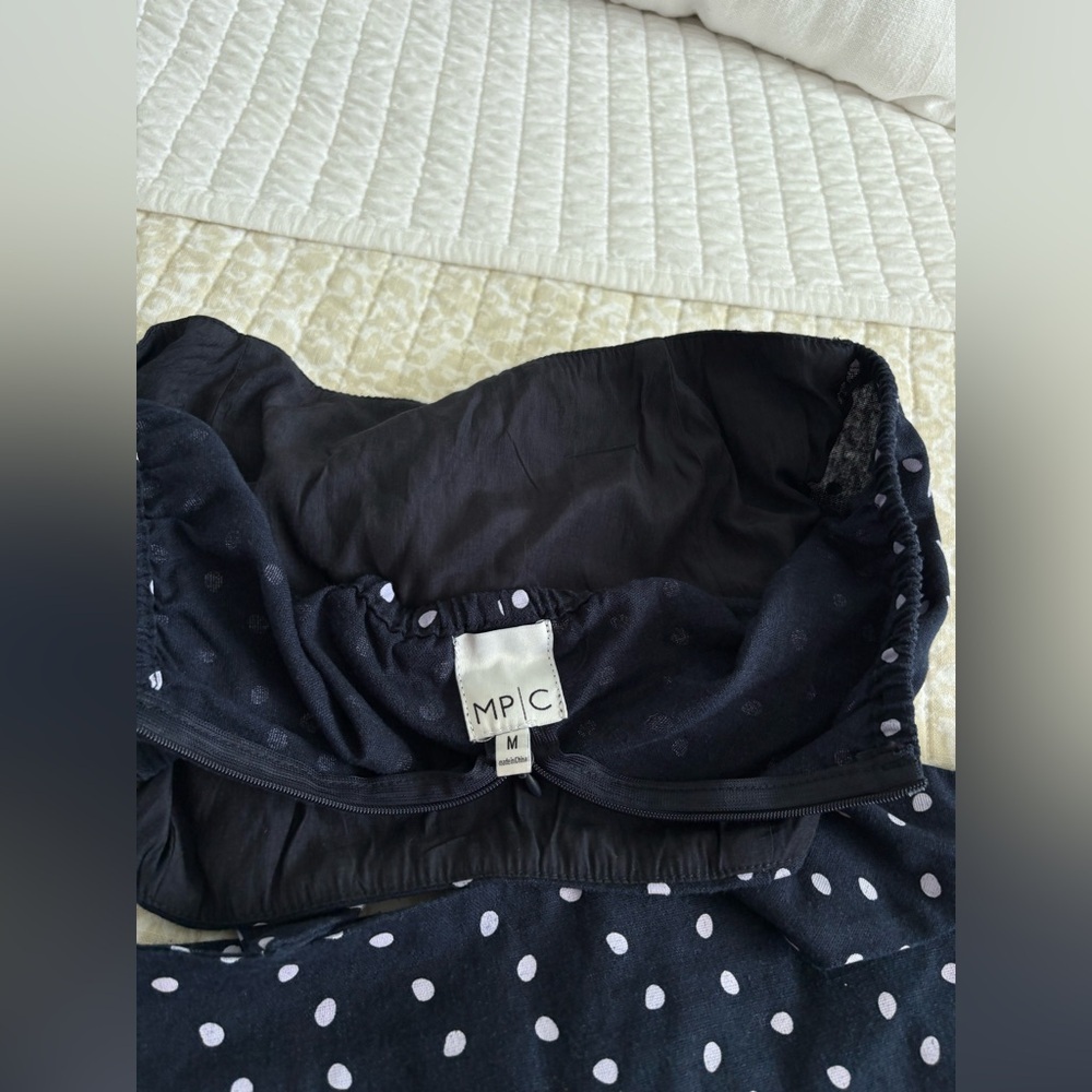 MINKPINK | Pip Polka Dot Midi Skirt | Navy Blue | Size L - Picture 11 of 16